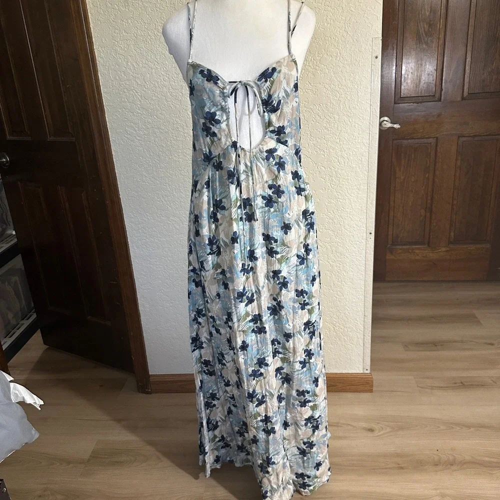 FREE PEOPLE BLUE MULBERRY KEYHOLE MAXI DRESS XTRA SMALL BOHO STRAPPY - Picture 12 of 15